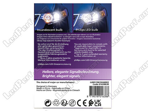 Bagsiden af emballagen til de godkendte LED-pærer Philips W5W Ultinon PRO6000