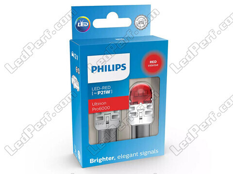 2x LED-pærer Philips P21W Ultinon PRO6000 - Rød - BA15S - 11498RU60X2