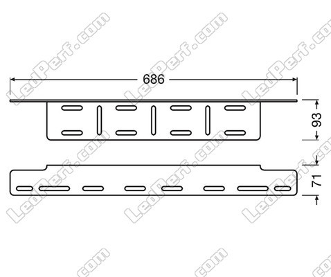 Mål af beslaget Osram LEDriving® LICENSE PLATE BRACKET AX til LED-bar og LED-arbejdslygten.