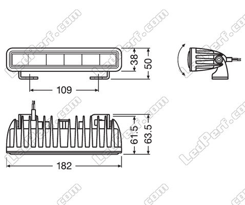 Diagram over Mål LED-bar Osram LEDriving® LIGHTBAR SX180-SP