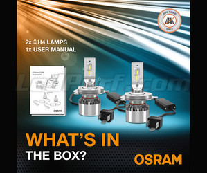 Indhold af Sæt med LED H4 Osram LEDriving® XTR-pærer og indlægsseddel