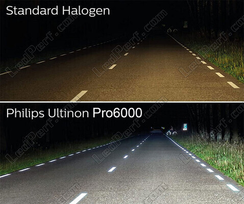 Sammenligning af LED-pærer H7 Philips ULTINON Pro6000 versus originale halogenpærer