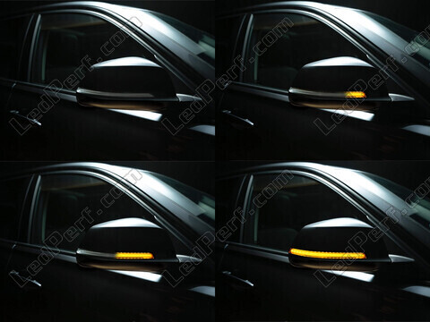 Forskellige trin i lyssekvensen for dynamiske blinklys fra Osram LEDriving® til sidespejle på BMW 2-Serie (F22)