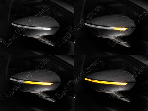 Forskellige trin i lyssekvensen for dynamiske blinklys fra Osram LEDriving® til sidespejle på Seat Leon 3 (5F)