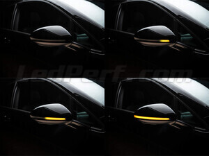 Forskellige trin i lyssekvensen for dynamiske blinklys fra Osram LEDriving® til sidespejle på Volkswagen Arteon