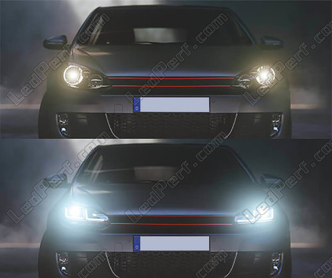 Sammenligning før og efter udskiftning af Forlygter Osram LEDriving® Xenarc til Volkswagen Golf 6