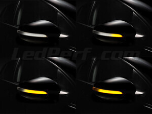 Forskellige trin i lyssekvensen for dynamiske blinklys fra Osram LEDriving® til sidespejle på Volkswagen Golf 6