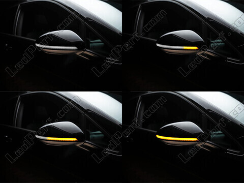 Forskellige trin i lyssekvensen for dynamiske blinklys fra Osram LEDriving® til sidespejle på Volkswagen Golf 7