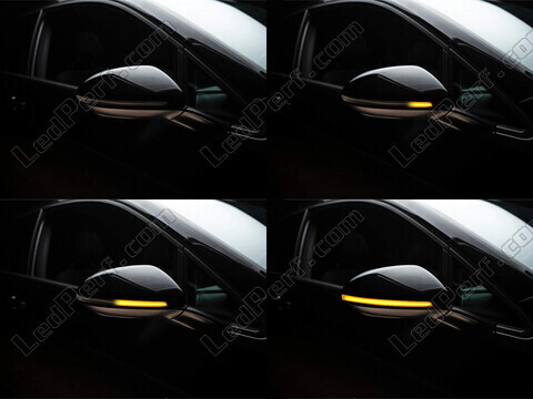 Forskellige trin i lyssekvensen for dynamiske blinklys fra Osram LEDriving® til sidespejle på Volkswagen Golf 8