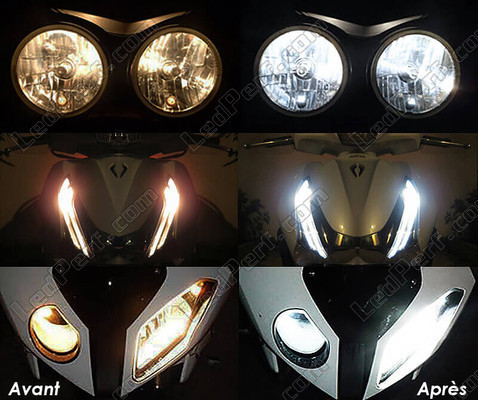 parkeringslys xenon hvid Aprilia Dorsoduro 750-LED før og efter