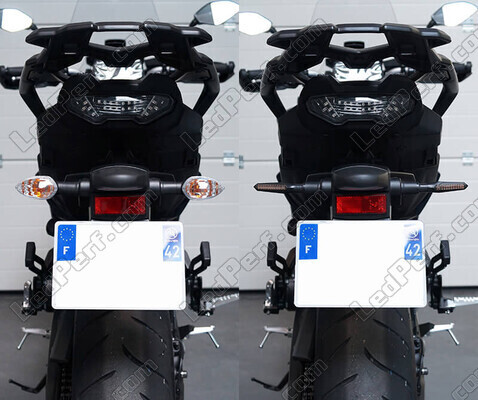 Sammenligning før og efter skiftet til sekvensielle LED-blinklys til Harley-Davidson XR 1200 X