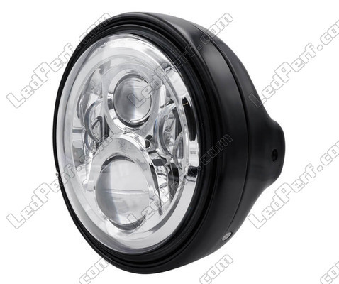 Eksempel på en sort rund-forlygte med en forkromet LED-optik til Moto-Guzzi Audace 1400