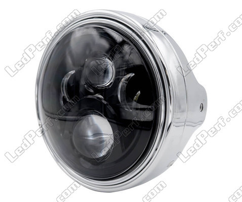 Eksempel på en forkromet rund-forlygte med en sort LED-optik til Moto-Guzzi V9 Roamer 850